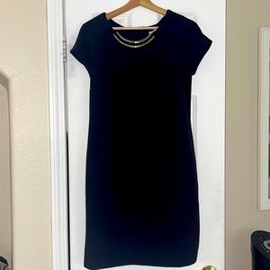 Sandra Darren Black Sheath Dress with Gold Accent- 6